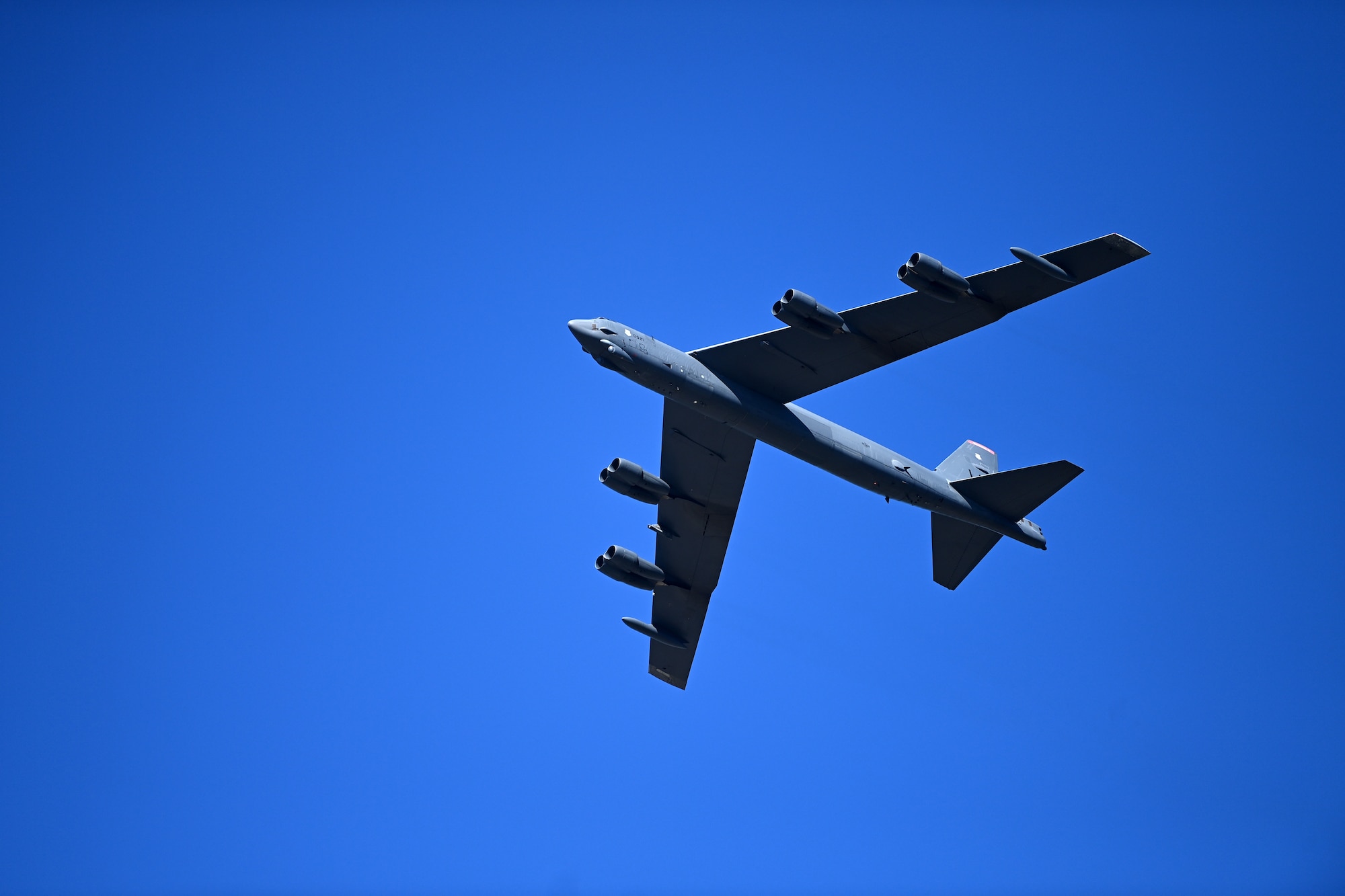 A U.S. Air Force B-52 Stratofortress strategic bomber conducts a flyover during the 2023 Seoul International Aerospace and Defense Exhibition at Seoul Air Base, Republic of Korea, Oct. 22, 2023.