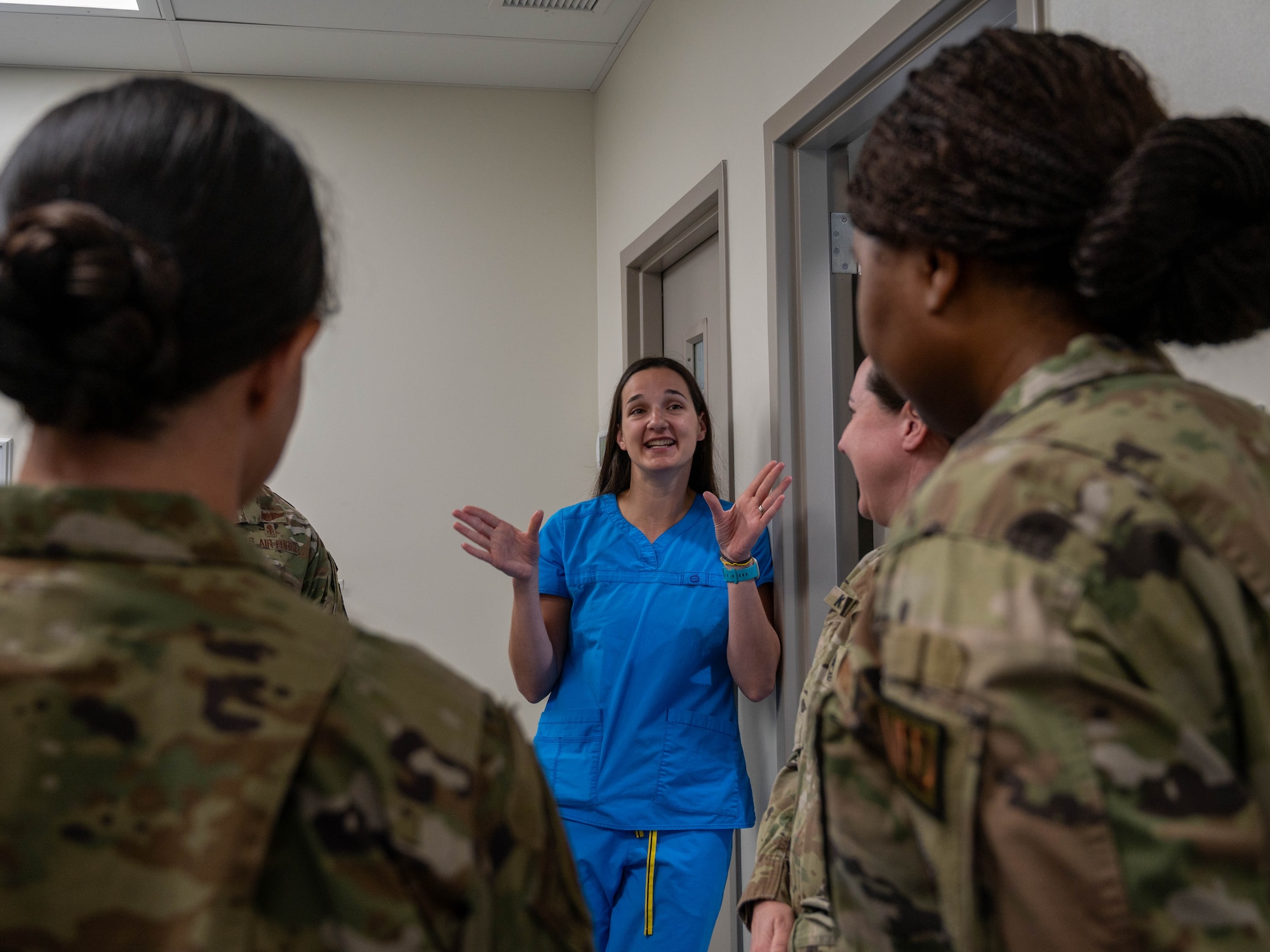 Dr. Rachel Hallman, Luke AFB Veterinary Treatment Facility veterinary medical officer, speaks with members of the 56th Medical group, Oct. 23, 2023, at Luke Air Force Base, Arizona.