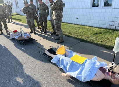 Reserve Soldiers with the 1171st Medical Company Area Support prepare for a capabilities experiment for U.S. Army Futures Command’s new Prolonged Care Augmentation Detachment, or PCAD, during Operation Northern Strike, Aug. 12-15, at Camp Grayling, Michigan. (U.S. Army photo courtesy Keith Griffith)