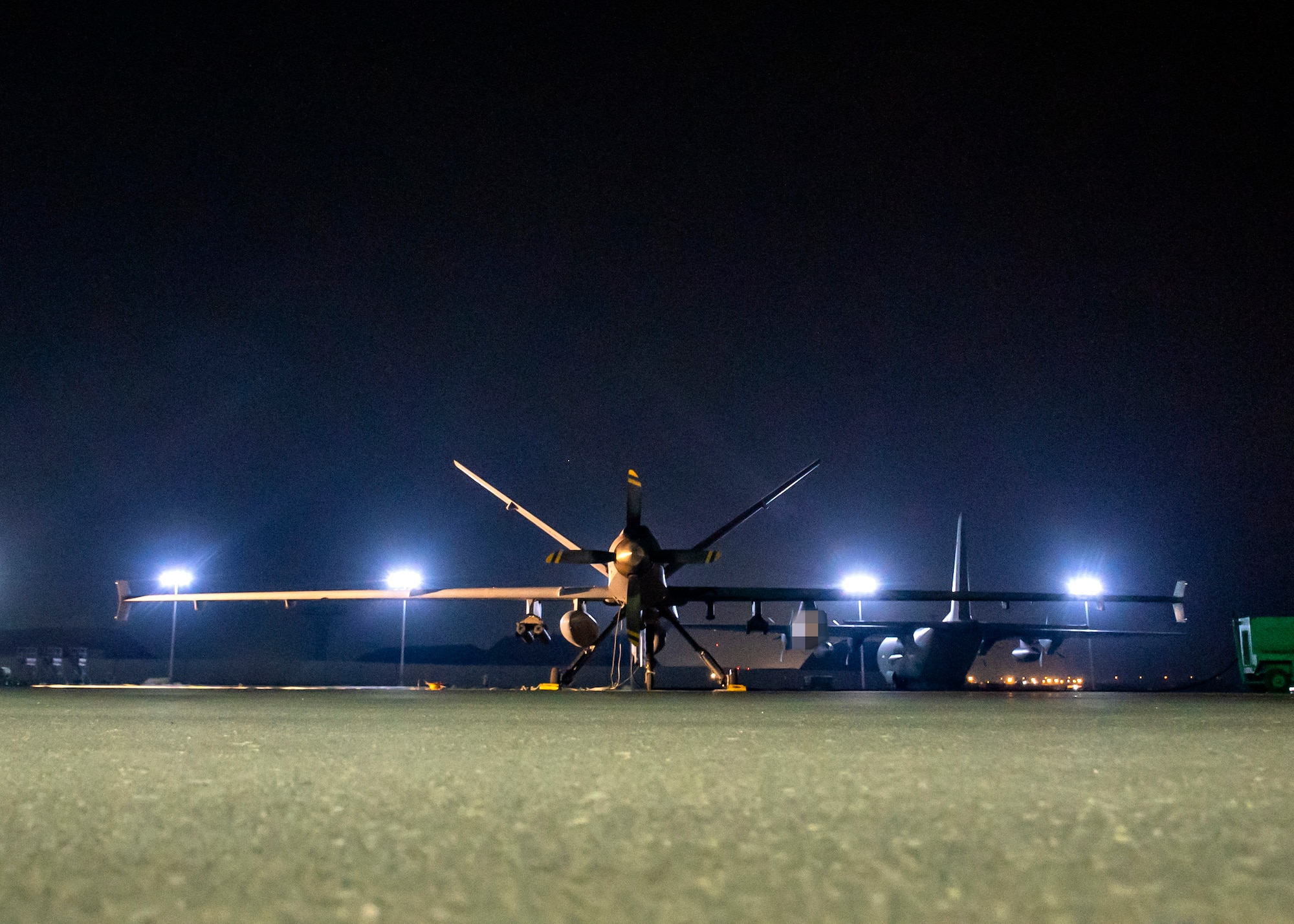 A U.S. Air Force MQ-9 aircraft assigned to the 46th Expeditionary Attack Squadron, prepares for an Operation Agile Spartan mission departing from Ali Al Salem Air Base, Kuwait, August 21, 2023.