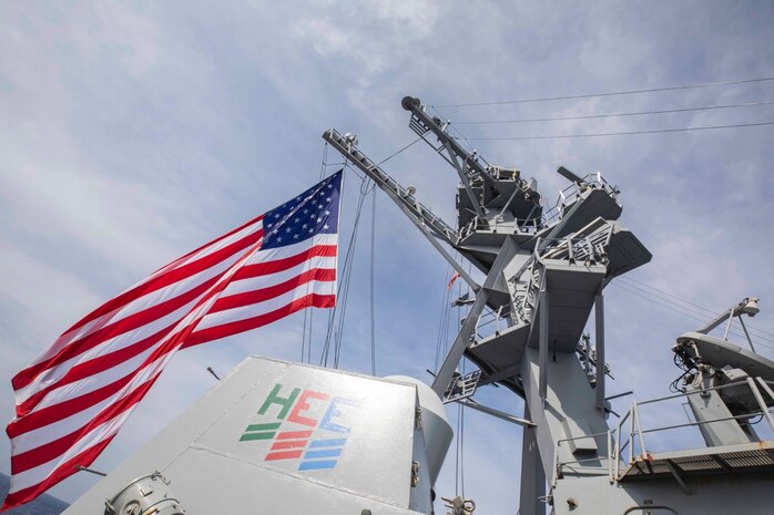 230904-N-NF288-032 SOUTH CHINA SEA (Sep. 04, 2023) The Arleigh Burke-class guided-missile destroyer USS Ralph Johnson (DDG 114) sails alongside the Republic of the Philippines Navy ship BRP Jose Rizal (FF 150) during a bilateral sail in the South China Sea, Sep. 4. Ralph Johnson is assigned to Commander, Task Force 71/Destroyer Squadron (DESRON) 15, the Navy’s largest forward-deployed DESRON and the U.S. 7th Fleet’s principal surface force. (U.S. Navy photo by Mass Communication Specialist 1st Class Jamaal Liddell)