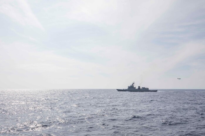 230904-N-NF288-025 SOUTH CHINA SEA (Sep. 04, 2023) The Arleigh Burke-class guided-missile destroyer USS Ralph Johnson (DDG 114) sails alongside the Republic of the Philippines Navy ship BRP Jose Rizal (FF 150) during a bilateral sail in the South China Sea, Sep. 4. Ralph Johnson is assigned to Commander, Task Force 71/Destroyer Squadron (DESRON) 15, the Navy’s largest forward-deployed DESRON and the U.S. 7th Fleet’s principal surface force. (U.S. Navy photo by Mass Communication Specialist 1st Class Jamaal Liddell)