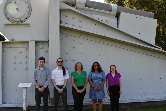 IMAGE: Gary Pepper, Connor McNamara, Kendra Miller, Nupur Patel and Jennifer Testa (left to right) of the Warfare Analysis and Digital Modeling Department at Naval Surface Warfare Center Dahlgren Division were members of the Rapid Defense Experimentation Reserve Experimentation and Assessments Campaign Team that earned the 2023 NAVSEA Warfare Centers John C. Mickey Award for Collaboration. Not pictured: Philip Costello, Joshua Cusworth, Carlos Lama, Kenneth Mendenhall, Frederick Miller and Alex Schmitt.