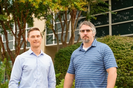 IMAGE: Tyler Truslow (left) and Alexander Niepraschk of the Electromagnetic and Sensor Systems Department at Naval Surface Warfare Center Dahlgren Division were members of the Cloud Based Automated Analysis Suite Team that earned the 2023 NAVSEA Warfare Centers Technical Support Services Award. Not pictured: Son Nguyen.