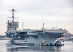 The aircraft carrier USS Harry S. Truman (CVN 75) arrives at Norfolk Naval Shipyard in Portsmouth, Va., Dec. 7, 2022, in advance of its scheduled planned incremental availability.