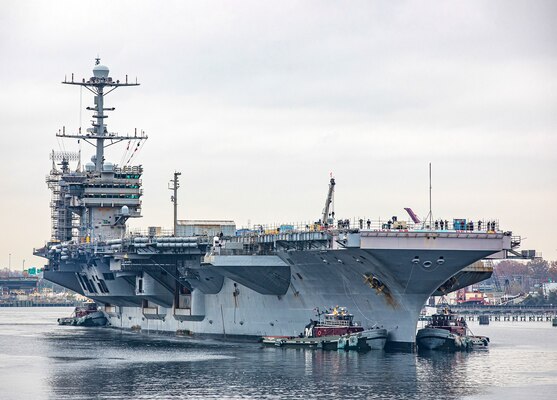 The aircraft carrier USS Harry S. Truman (CVN 75) arrives at Norfolk Naval Shipyard in Portsmouth, Va., Dec. 7, 2022, in advance of its scheduled planned incremental availability.