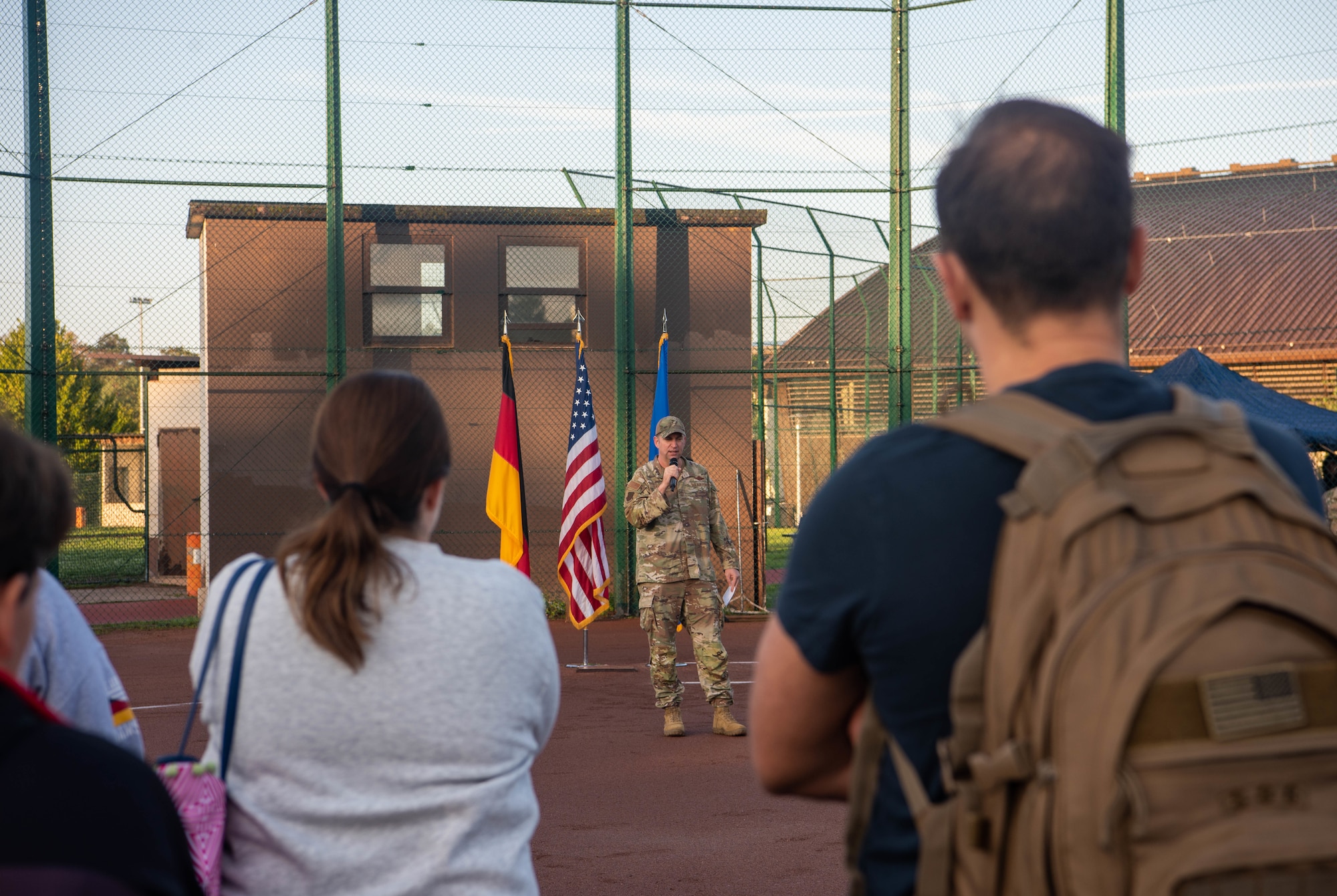 Commander speaks at sports day.