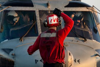 Flight operations aboard USS Gerald R. Ford (CVN 78) in the eastern Mediterranean Sea.