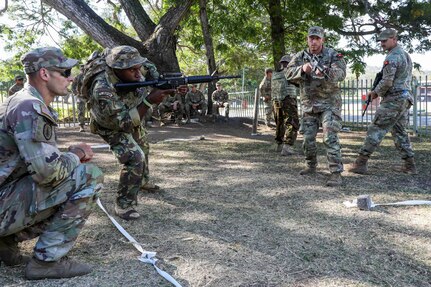 Soldiers with the Wisconsin Army National Guard’s 1st Squadron, 105th Cavalry Regiment, trained with soldiers of the 1st Royal Pacific Infantry Regiment, Papua New Guinea Defence Force, on room-clearing techniques as part of Exercise Tamiok Strike 2023 at Taruma Barracks, Port Moresby, Papua New Guinea Aug. 7. The two-week exercise was aimed at improving the interoperability of the PNGDF and U.S. forces.