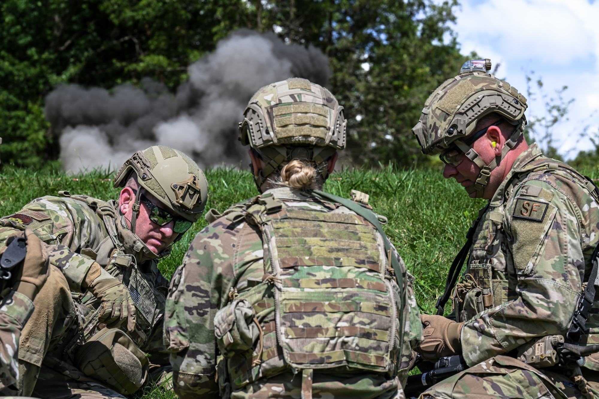 Senior Master Sgt. Daniel Chase, Integrated Defense Leadership Course chief assigned to the 310th Security Forces Squadron, Schriever Space Force Base, Colorado, oversees the detonation of a claymore by IDLC students on Aug. 15, 2023, at Camp James A. Garfield Joint Military Training Center, Ohio.