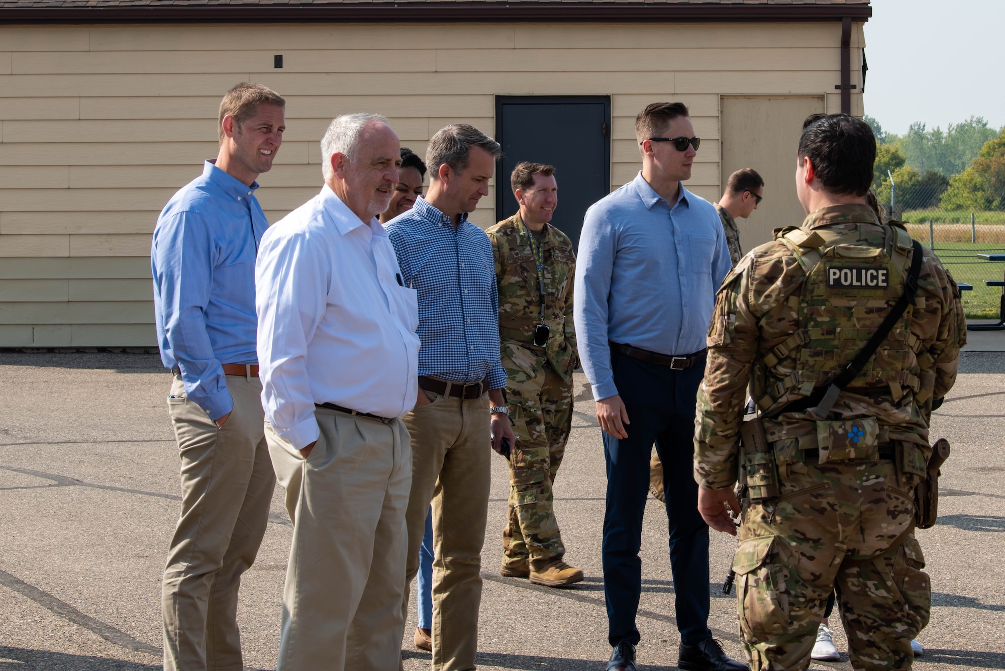 Minot Air Force Base leadership and members of The United States Senate Committee on Armed Services receive a demonstration at Missile Alert Facility Oscar-1 tour at Minot, North Dakota, Aug. 30, 2023. Tours like this allow team Minot to demonstrate our capabilities to our civilian partners. (U.S. Air Force Photo by Airman 1st Class Alexander Nottingham)