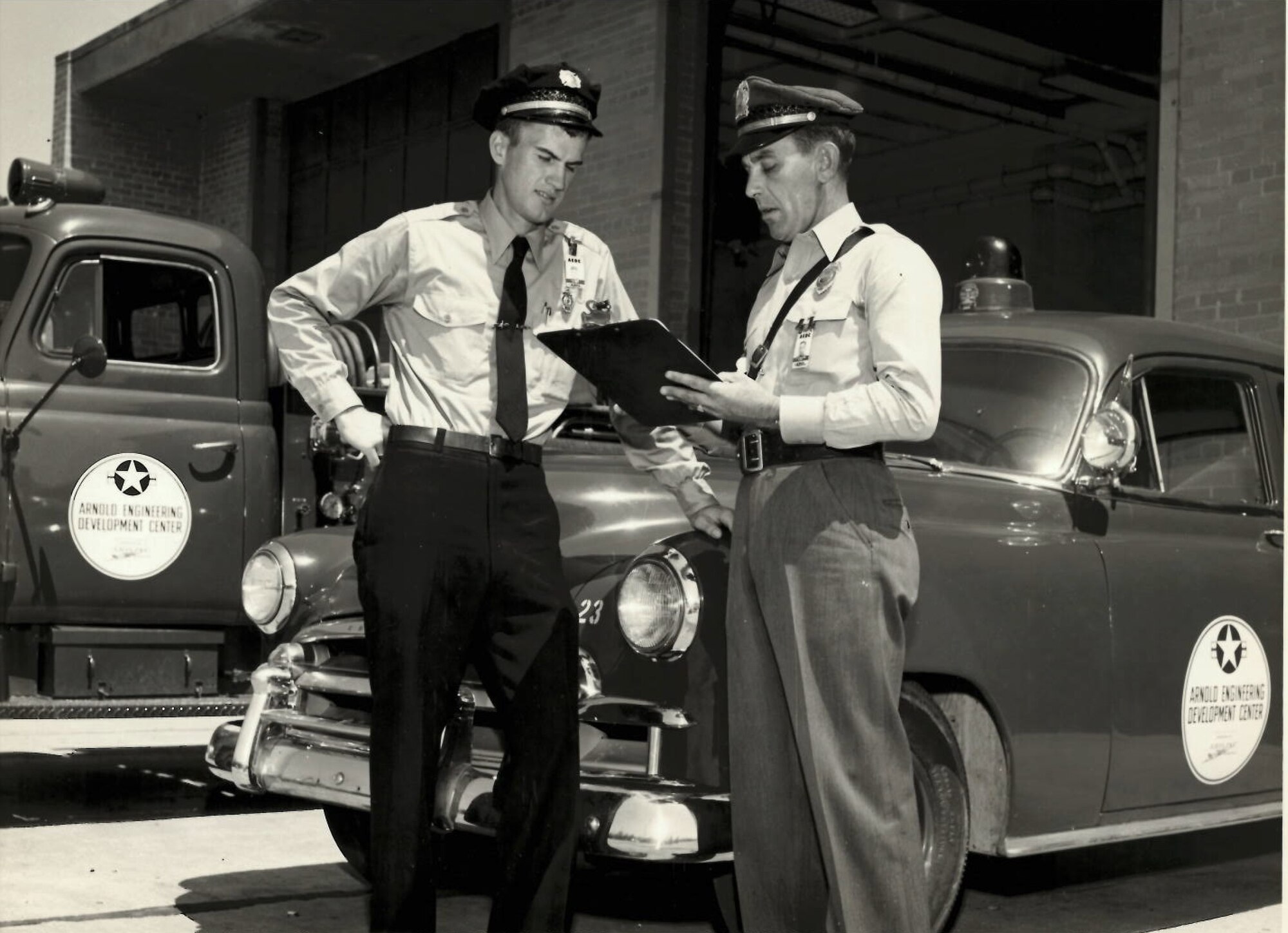 L.C. Gunn, left, came to AEDC in September of 1952 as an entry level member of the fire protection branch. He would go on to serve for the next 44 years as a first responder at Arnold Engineering Development Complex at Arnold Air Force Base, Tenn. (Courtesy Photo)
