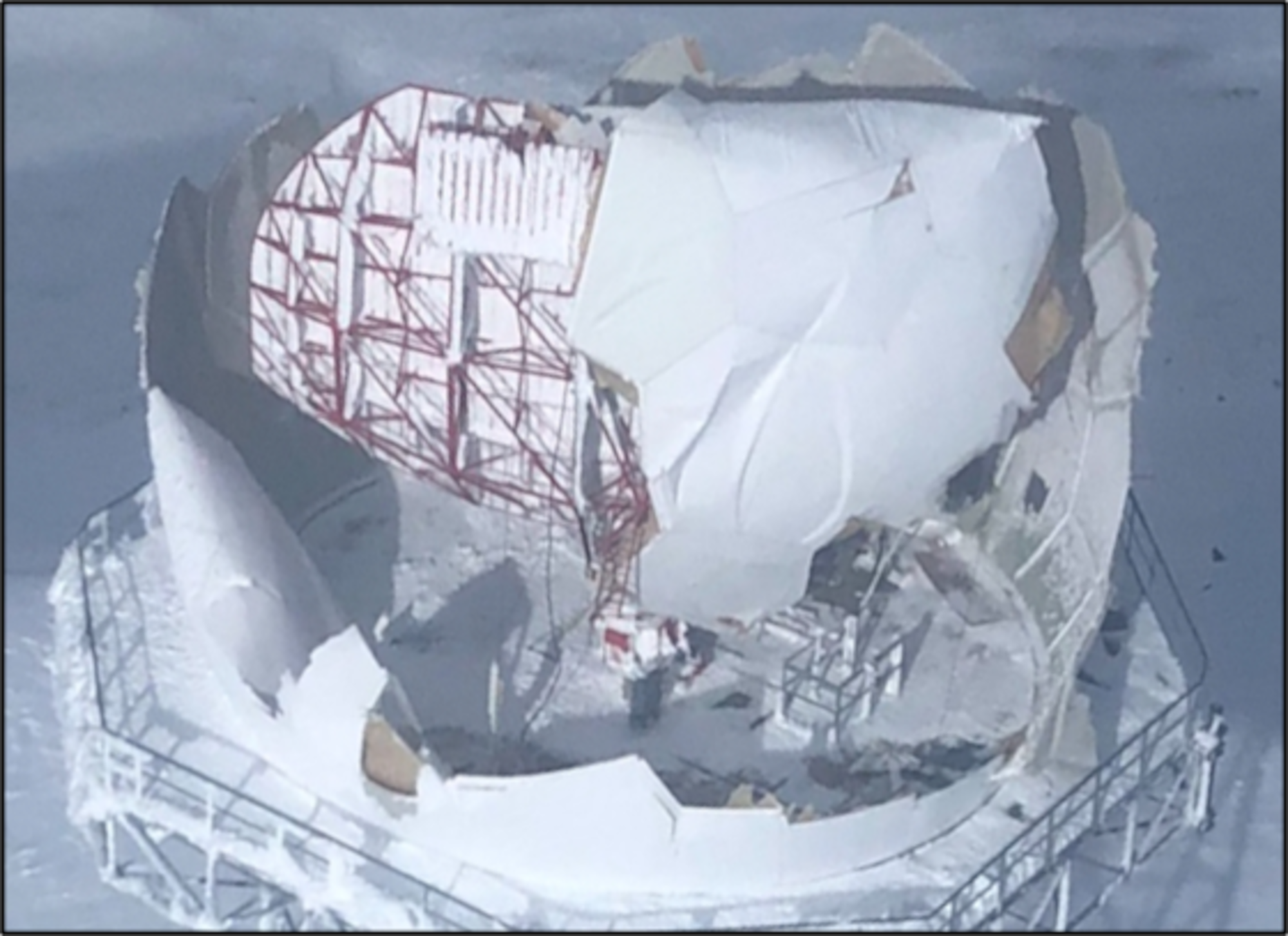 photo of long-range radar randome damaged on Battle Mountain, Nevada