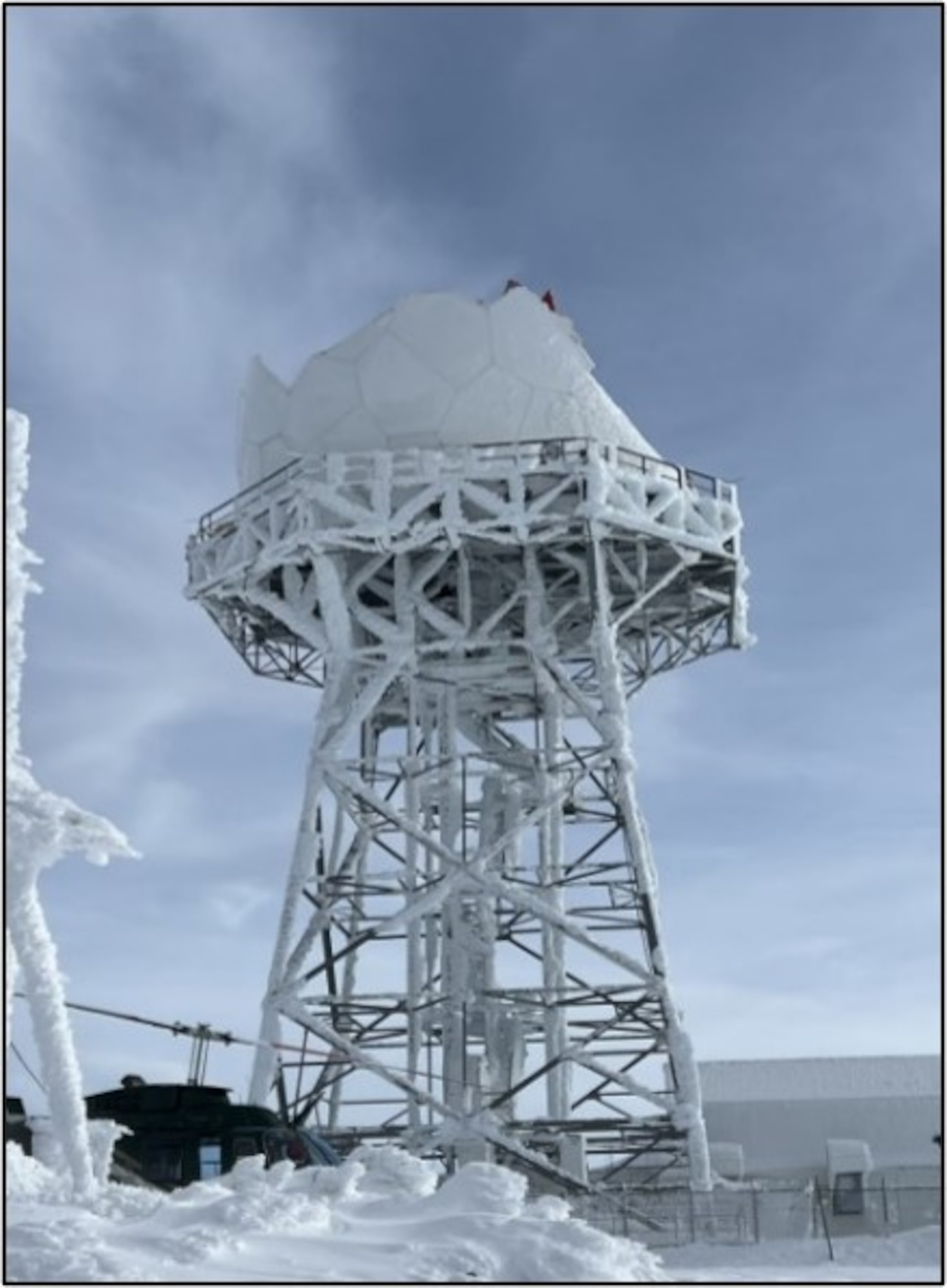 photo of long-range radar randome damaged on Battle Mountain, Nevada