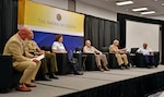 Left to right, Master Chief Petty Officer Jason M. Vanderhaden, the master chief petty officer of the Coast Guard; U.S. Marine Corps Sgt. Maj. Carlos A. Ruiz, sergeant major of the Marine Corps; Chief Master Sgt. of the Air Force JoAnne S. Bass; U.S. Army Sgt. Maj. Michael Perry, senior enlisted advisor to the assistant chief of staff, G9; Command Master Chief Matt R. Harris, senior enlisted advisor to the U.S. Navy vice chief of naval operations; Senior Enlisted Advisor Tony Whitehead, SEA to the chief of the National Guard Bureau; discuss quality of life matters affecting readiness at the American Legion convention Aug. 26, 2023, in Charlotte, N.C.