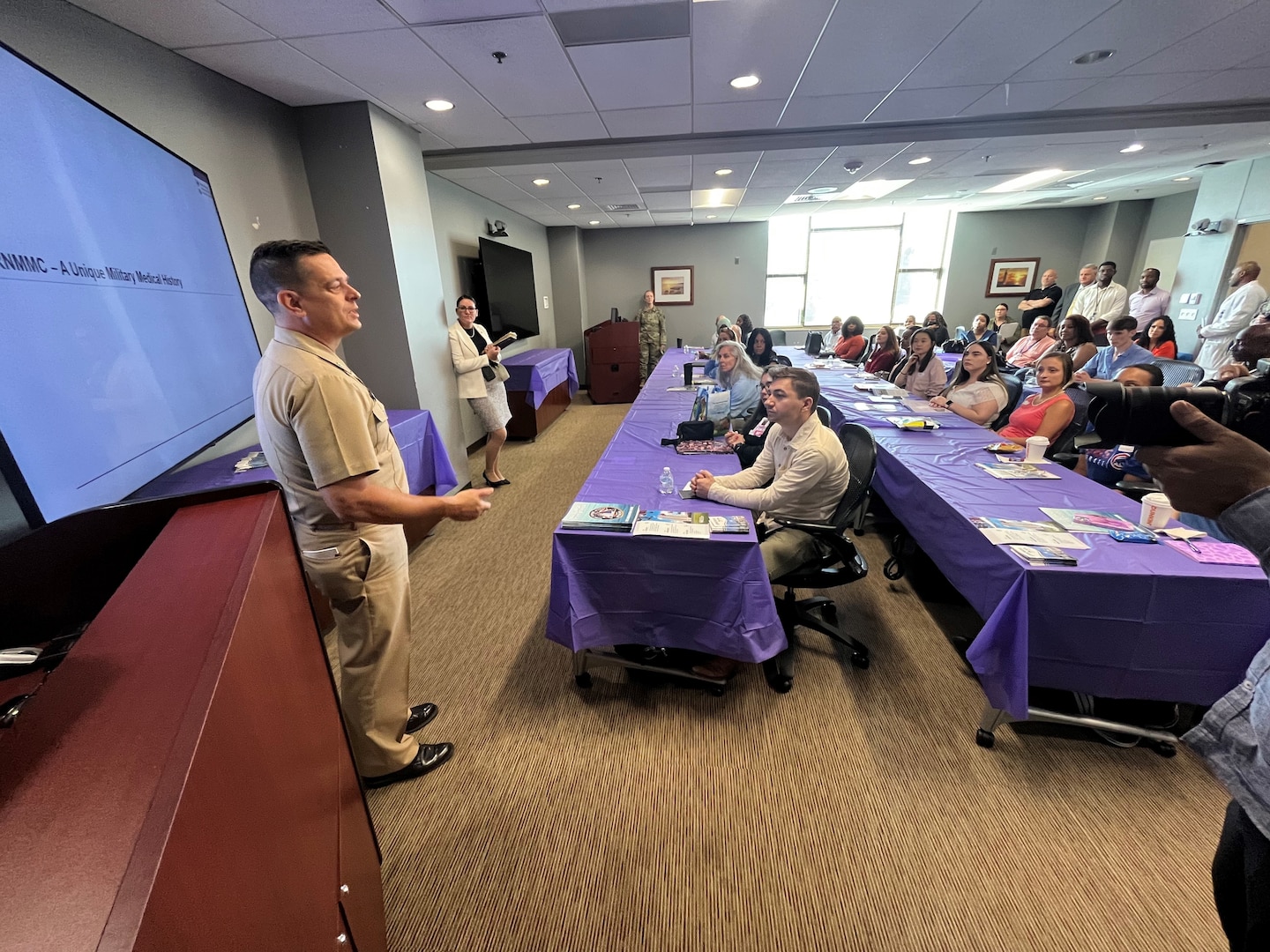 Potential new civilian hires are welcomed to Walter Reed by its director of resource management and other leadership at the medical center during its first Rapid Clearing Event on Aug. 31, held to streamline the onboarding process for new civilian employees.