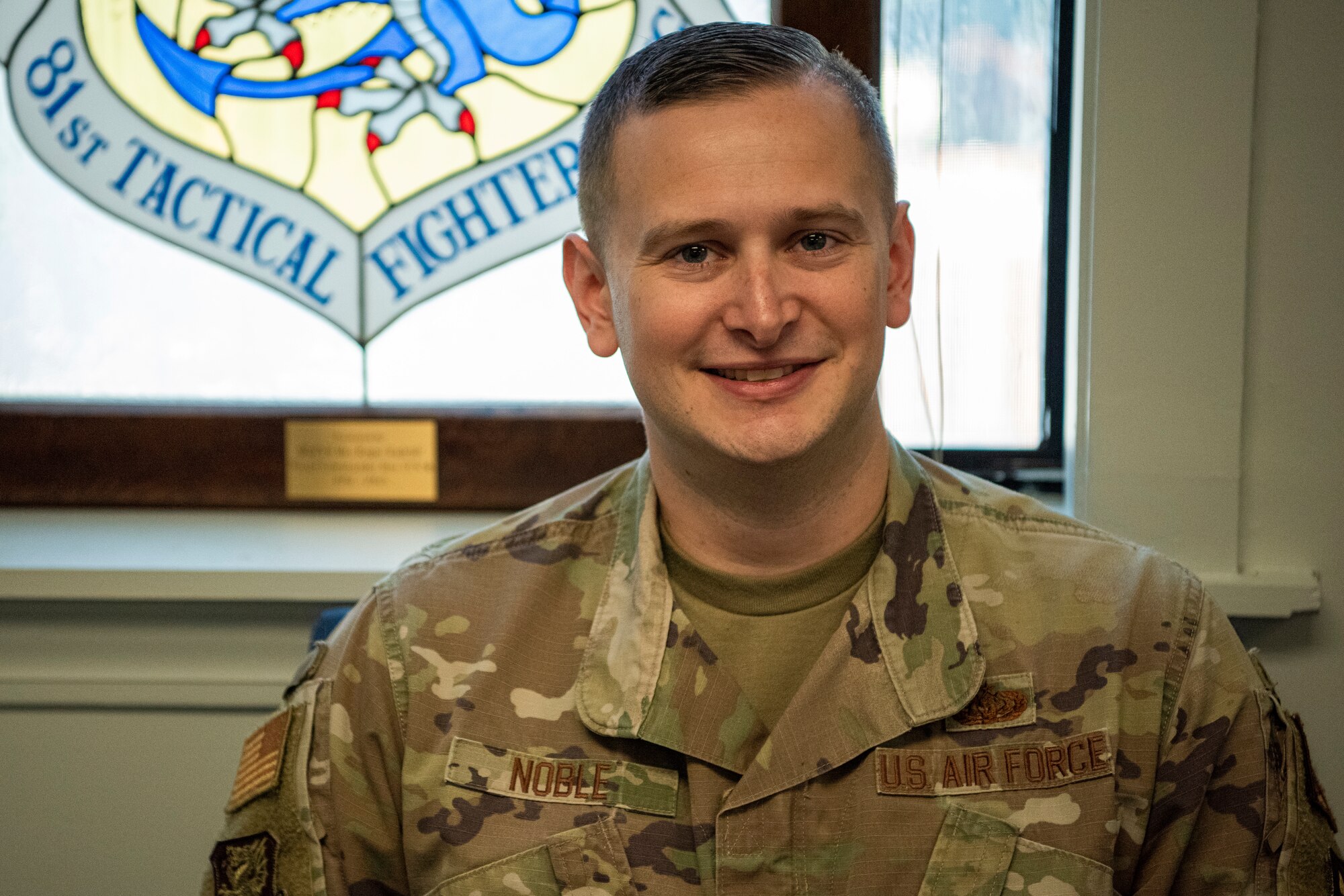 U.S. Air Force Tech. Sgt. Andrew Noble, 81st Training Wing commander’s action group superintendent, poses for a photo at Keesler Air Force Base, Mississippi, Aug. 15, 2023.