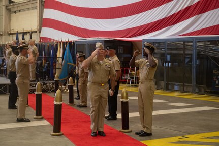 230906-N-DH811-1084 Virginia Beach, Va. (Sep. 6, 2023)— Cmdr. Matthew Snodgrass, a Reserve surface warfare officer, departs his assumption of command ceremony, Sept. 6, onboard Joint Expeditionary Base Little Creek-Fort Story. Navy Expeditionary Combat Command’s Maritime Expeditionary Security Force deploys globally and operates throughout the sea-to-shore and inland operating environment, protecting maritime infrastructure, providing insertion and extraction capabilities and supporting assets enabling maritime operations. (U.S. Navy photo by Mass Communication Specialist 1st Class Benjamin T. Liston)