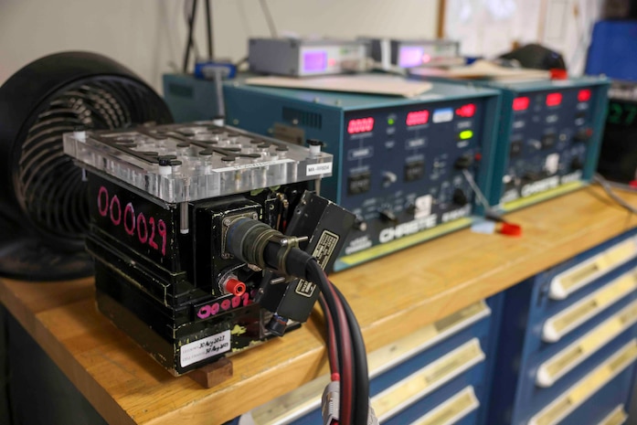 The 9th Maintenance Squadron Battery Shop charges a battery for use on a U-2 Dragon Lady, and T-38 Talon, Aug. 11, 2023, at Beale Air Force Base, California.