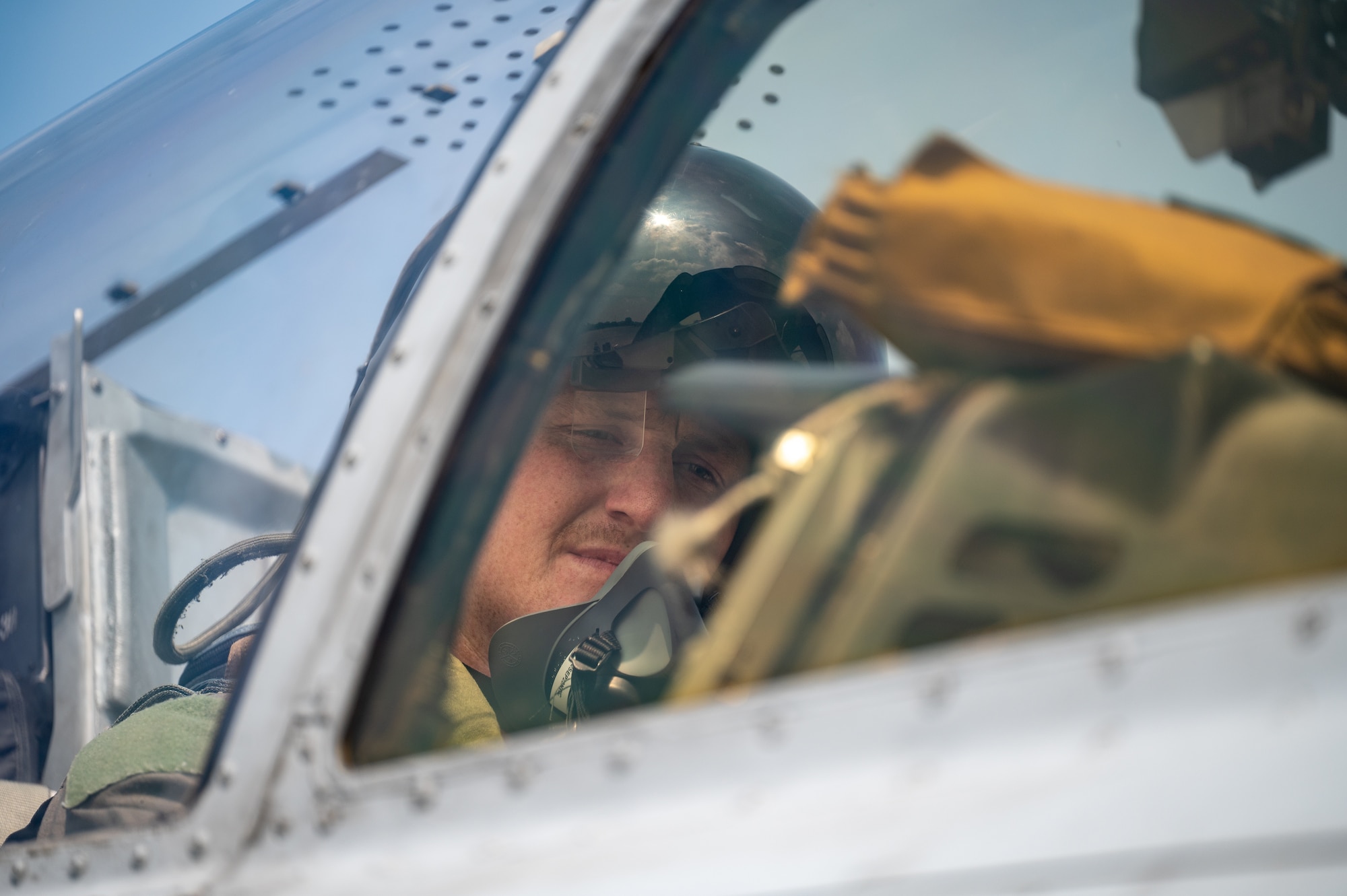U.S. Air Force Capt. Jacob Stafford, 25th Fighter Squadron pilot, prepares to taxi to the runway at Osan Air Base, Republic of Korea, Aug. 31, 2023. The 25th FS conducts daily training sorties with the A-10C Thunderbolt II to maintain mission-capable and highly skilled pilots. The A-10 has the capacity to withstand direct hits from armor-piercing and high-explosive projectiles up to 23mm, significantly bolstering its survivability, and ensuring it remains ready to effectively execute combat operations. (U.S. Air Force photo by Staff Sgt. Thomas Sjoberg)
