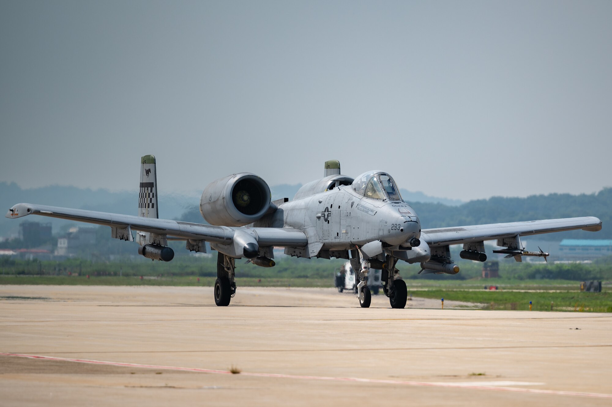 A U.S. Air Force A-10C Thunderbolt II assigned to the 25th Fighter Squadron taxis to the runway at Osan Air Base, Republic of Korea, Aug. 31, 2023. The 25th FS holds the distinction of being the foremost close air support fighter squadron on the Korean Peninsula. The A-10 excels in low-speed, low-altitude maneuvers, making it a highly accurate and survivable platform for precise weapons delivery near the front lines during potential conflicts. (U.S. Air Force photo by Staff Sgt. Thomas Sjoberg)