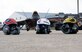 Three Gentex HGU-55/P helmets from the 71st Fighter Generation Squadron, 94th Fighter Squadron and 27th Fighter Squadron are displayed in front of an F-22 Raptor and weapons load trailer at Joint Base Langley-Eustis, Virginia, August 29, 2023. The squadrons all have pilots, intelligence officers and weapons load airmen representing the 1st Fighter Wing during William Tell air-to-air-competition September 11-15, 2023, at the Air Dominance Center in Savannah, Georgia. (U.S. Air Force photo by Tech Sgt. Matthew Coleman-Foster)