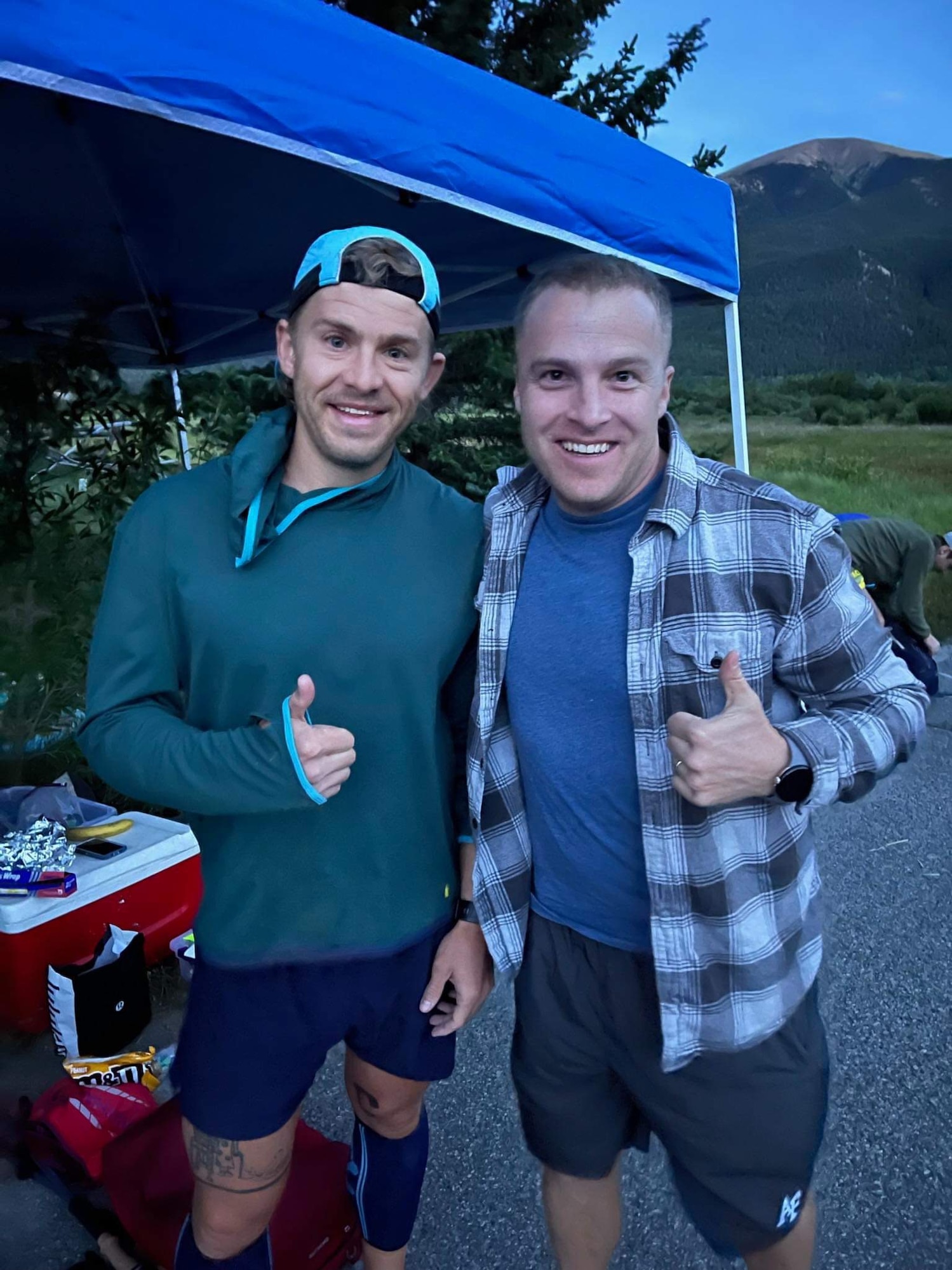 Benjamin Shearer, right, and U.S. Space Force Lt. Col. Christopher McGrath, pose for a photo during the Leadville Trail 100 Run near Leadville, Colorado, Aug. 19, 2023. Shearer and McGrath served as pacers during different portions of Patrick Buzzard’s, 4th Test and Evaluation Squadron security manager, 100-mile race. The Leadville Trail 100 Run is an ultramarathon held annually on rugged trails and dirt roads through the heart of the Rocky Mountains. The course is a 50-mile out-and-back dogleg run primarily on the Colorado Trail, starting at 10,200 feet. The centerpiece of the course is the climb up to Hope Pass at 12,620 feet, encountered on both the outbound trek and on the return. Buzzard finished the 100-mile course in 29 hours, 48 minutes, and 57 seconds, just beating the 30-hour time limit. (Courtesy photo)