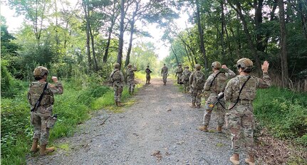 Security Forces Airmen from all the Pennsylvania Air National Guard Wings simulate recapturing an airfield held by adversaries during Iron Keystone 2023, a joint exercise held at Fort Indiantown Gap, Pennsylvania, Aug. 5, 2023.