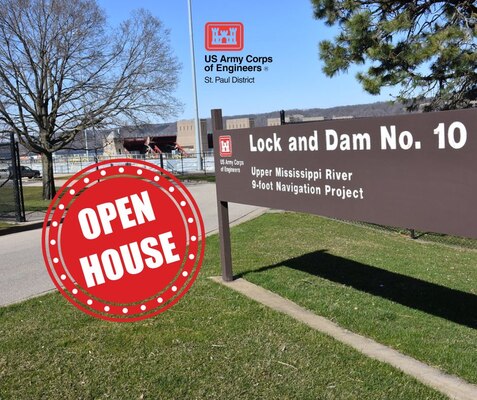 Brown sign in grass next to water, red sign that says open house