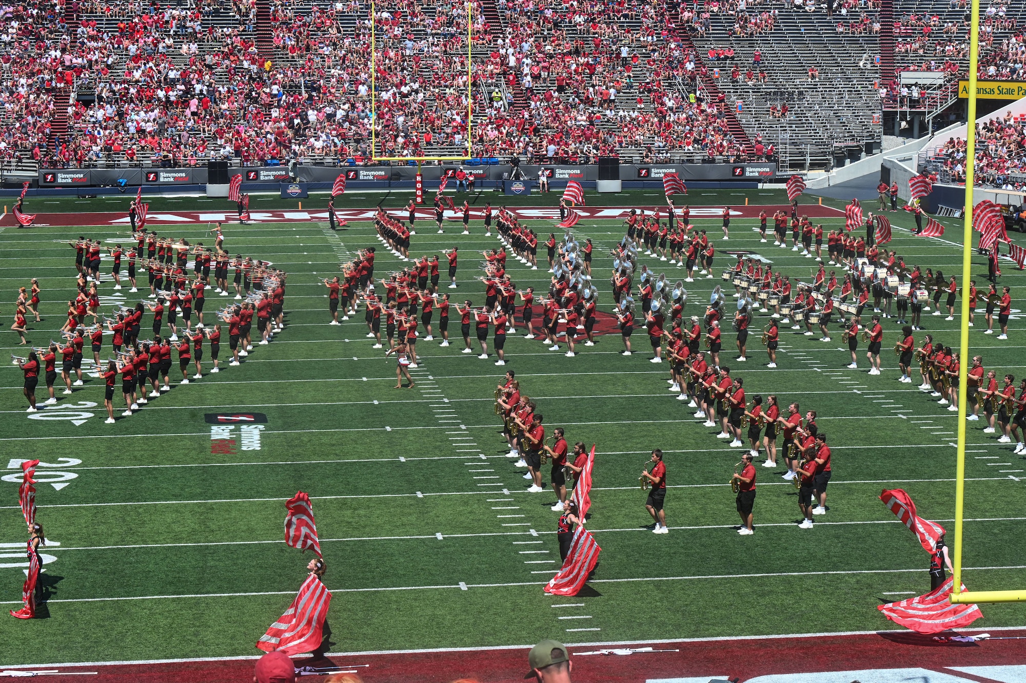 The University of Arkansas Razorback Marching Band perform during an Arkansas Razorbacks and Western Carolina Catamounts season-opening football game