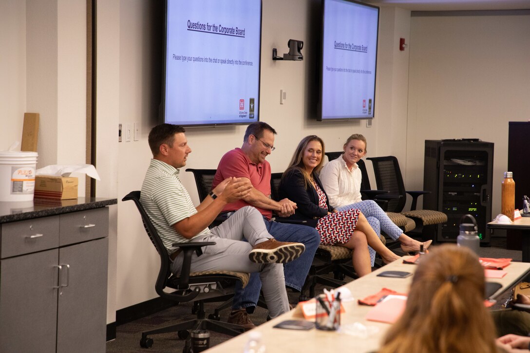 Members of Omaha District’s corporate board answer questions posed by new employees at New Employee Orientation, August 23, 2023 at the headquarters building in Omaha, Nebraska. (U.S. Army photo by Sarah Rich)