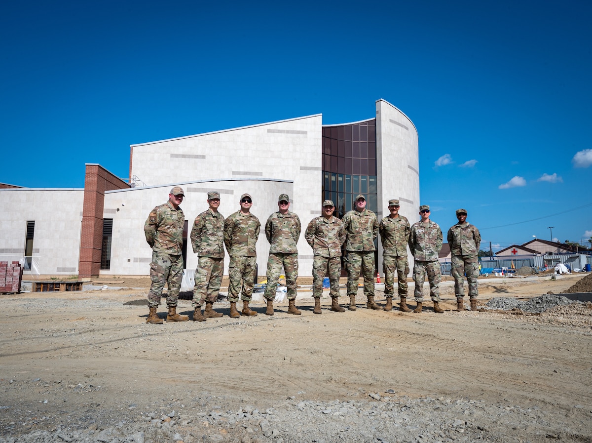 The 51st Fighter Wing Chaplain Corps office poses for a group photo in front of the base chapel at Osan Air Base, Republic of Korea, Sept. 6, 2023.