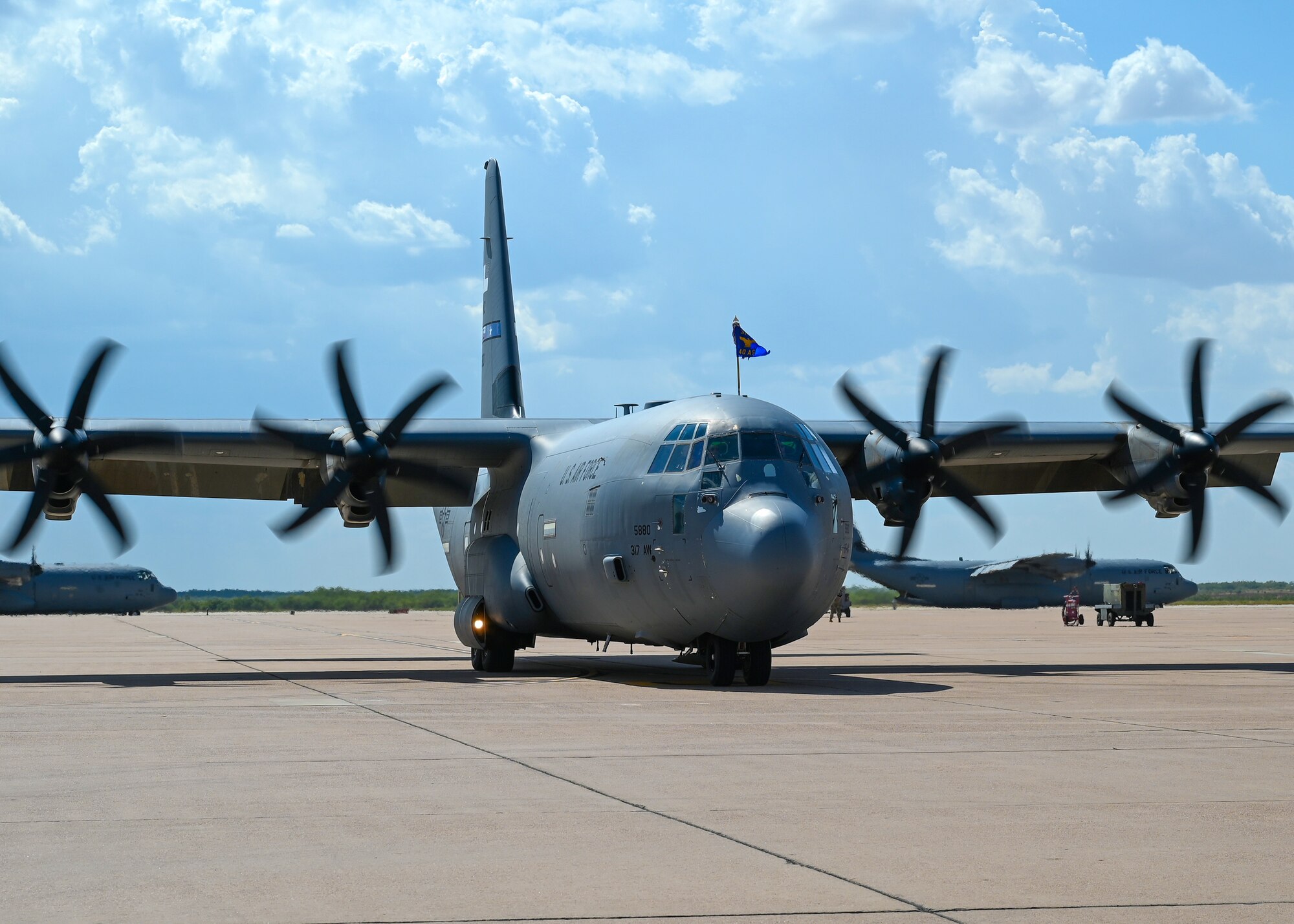 A C-130J Super Hercules taxis.