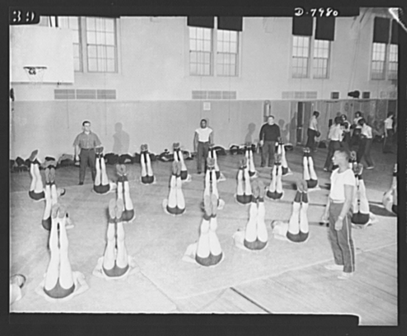 A rare image of Eulace Peacock training Coast Guard recruits at the Manhattan Beach Training Station during World War II. (Library of Congress)
