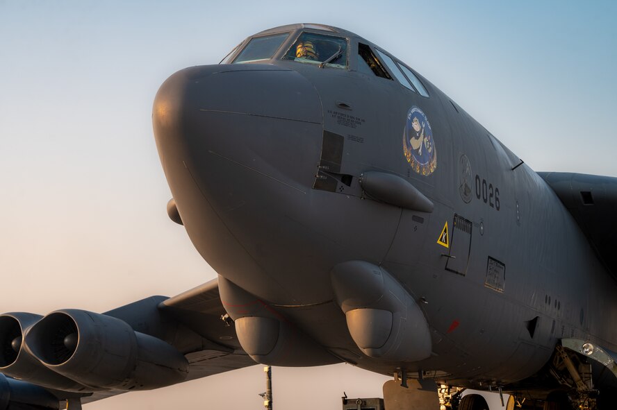 A B-52H Stratofortress assigned to the 5th Bomb Wing at Minot Air Force Base, North Dakota, prepares to taxi on the main parking apron Sept. 6, 2023. ​​For more than 60 years, B-52s have had a critical role in the deterrence mission for the United States. (U.S. Air Force Photo by Airman 1st Class Alexander Nottingham)