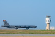 A B-52H Stratofortress assigned to the 5th Bomb Wing, takes off at Minot Air Force Base, North Dakota, Sept. 6, 2023. ​​For more than 60 years, B-52s have had a critical role in the deterrence mission for the United States. (U.S. Air Force Photo by Airman 1st Class Alexander Nottingham)