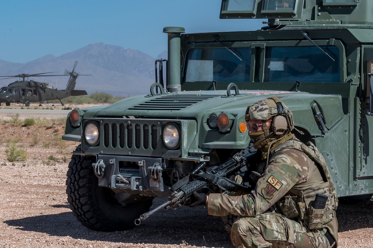 A defender with the 99th Security Forces Squadron trains on how to secure an airfield