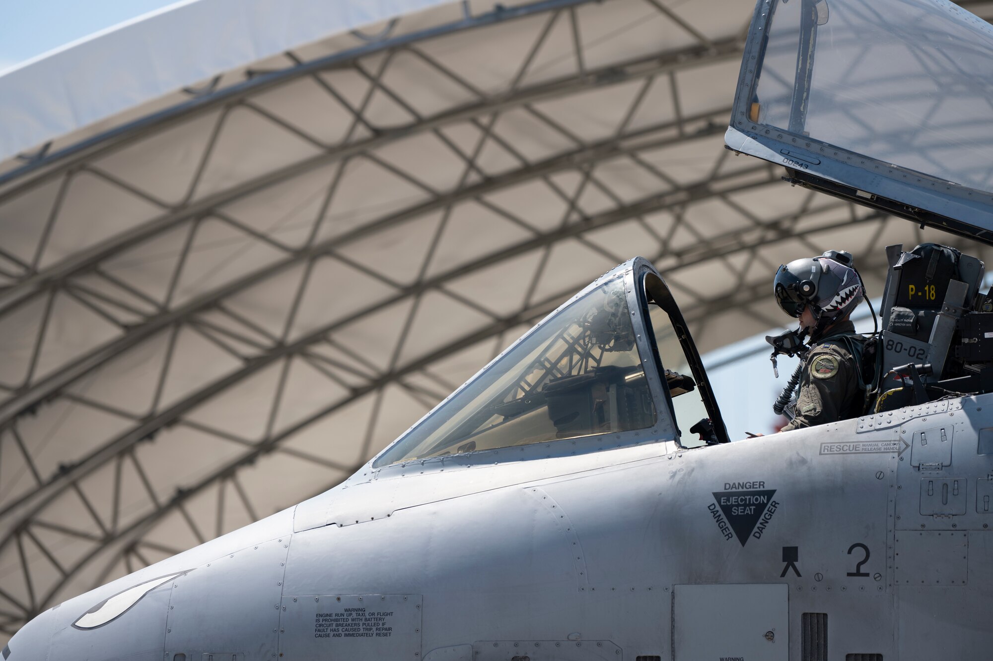 A-10 pilot sits in cockpit