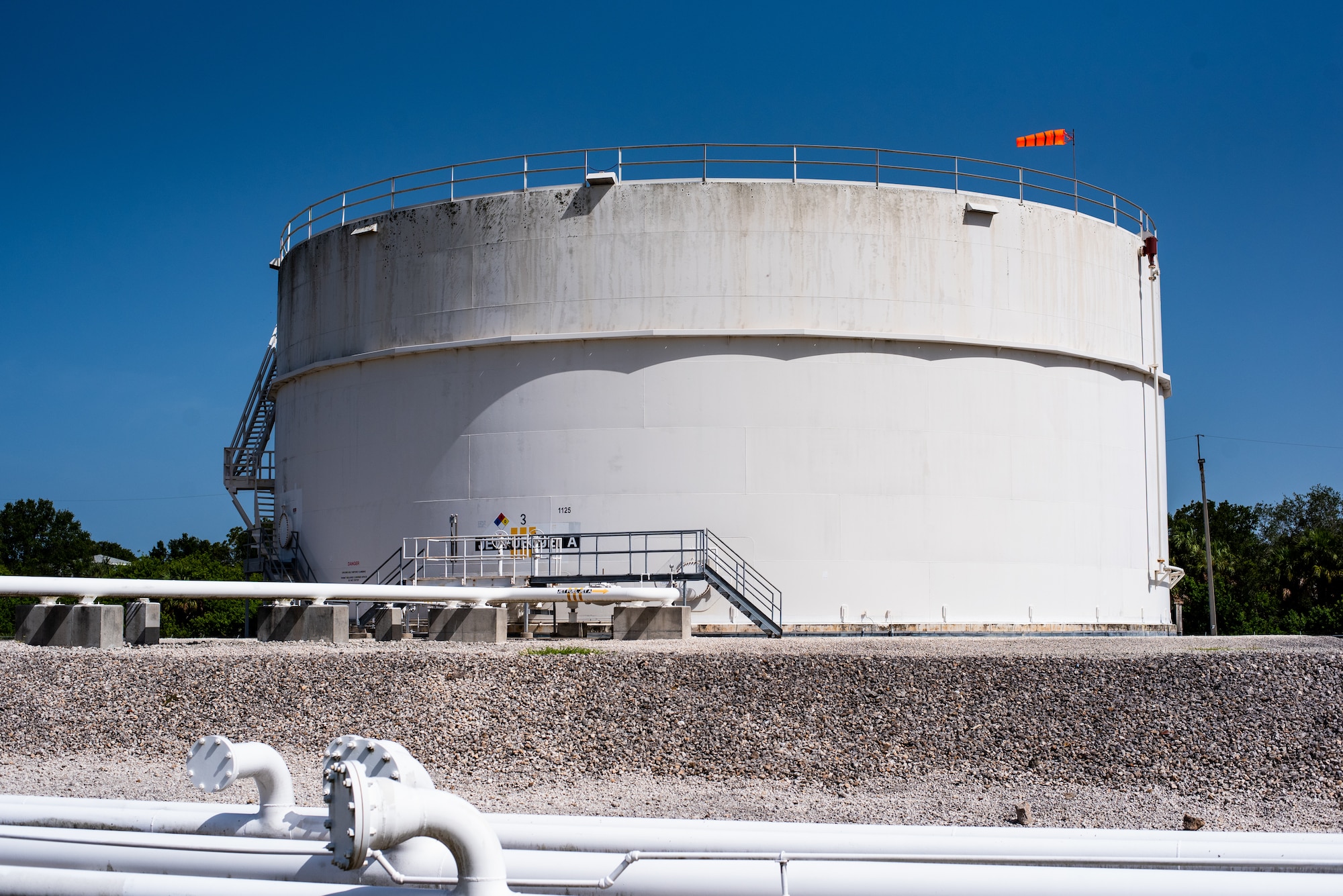 Jet fuel storage tanks are shown at MacDill Air Force Base, Florida, Aug. 22, 2023.