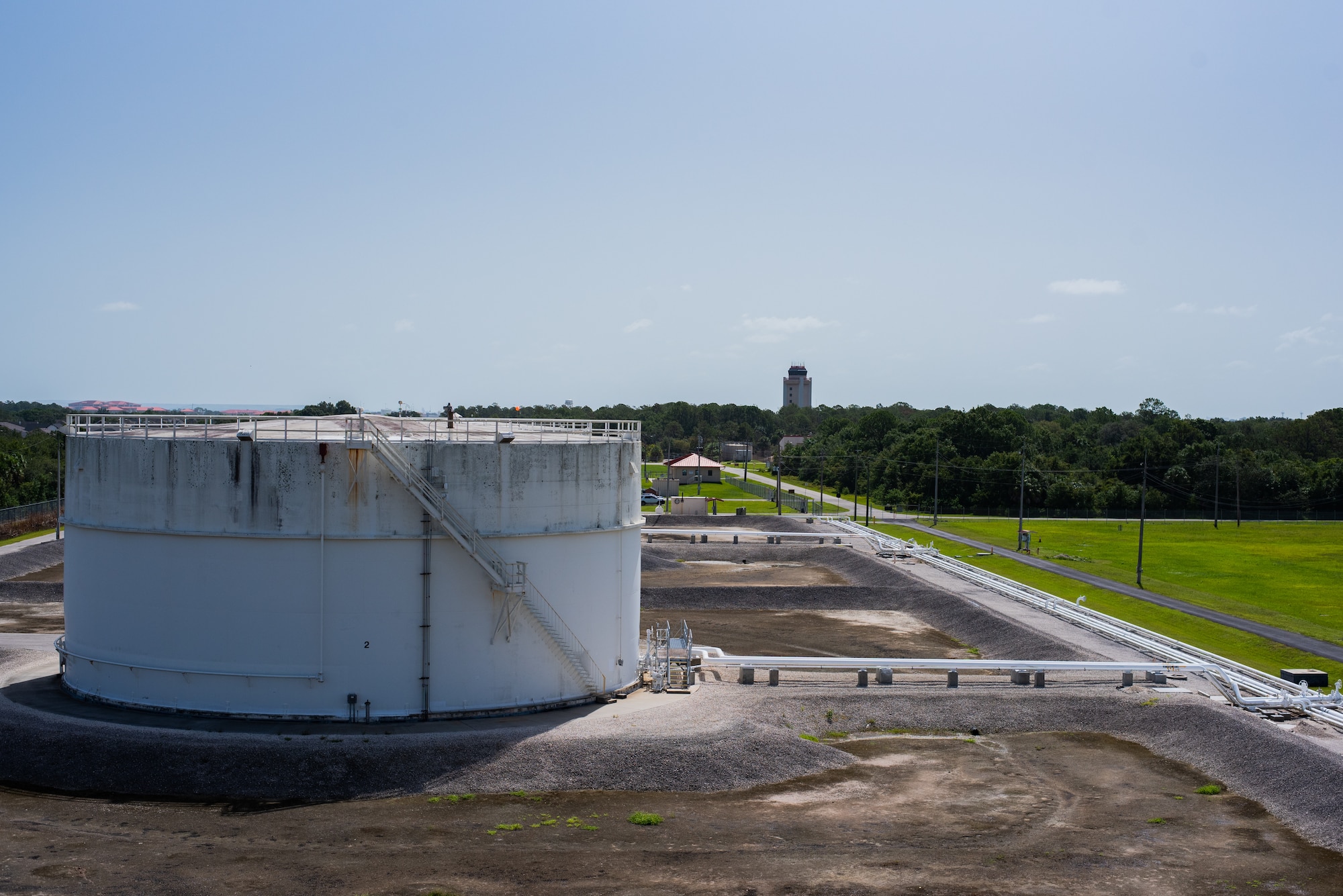 Jet fuel storage tanks are shown at MacDill Air Force Base, Florida, Aug. 22, 2023.