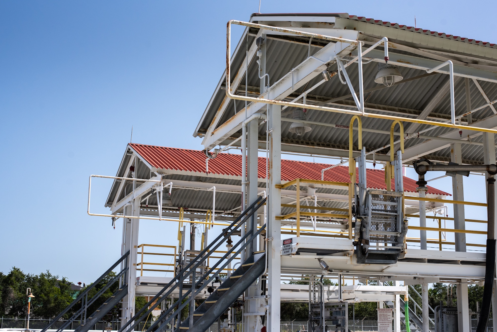 Jet fuel loading stations are shown at MacDill Air Force Base, Florida, August 22, 2023.