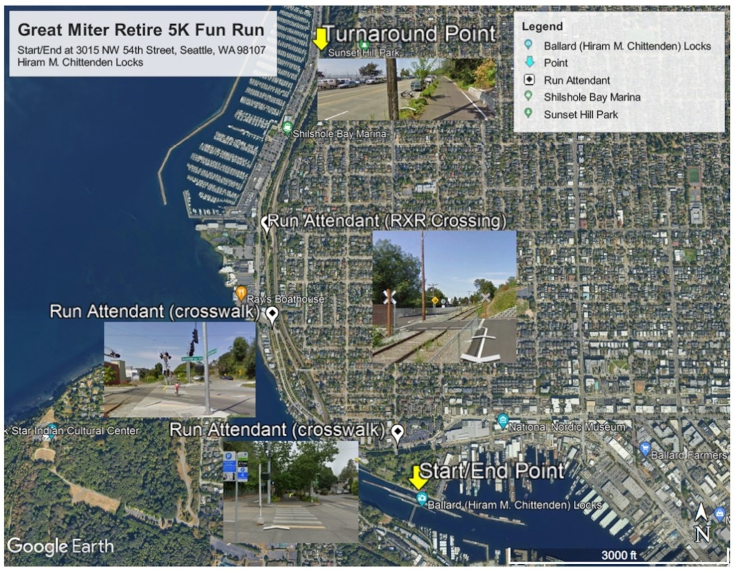 Photo illustration of a map of the Great Miter Retire 5K Fun Run route.