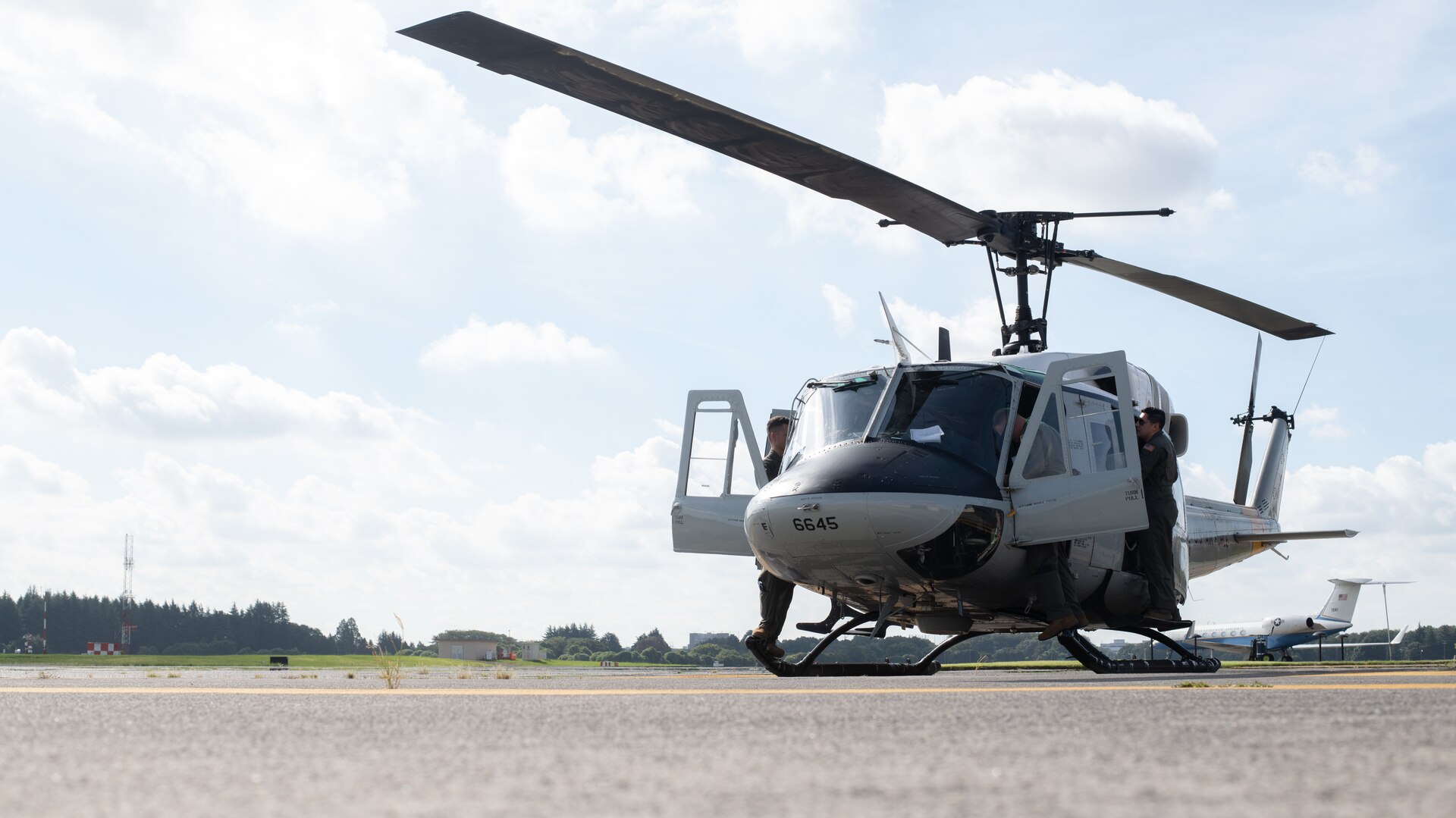 Air Force members perform flight checks.