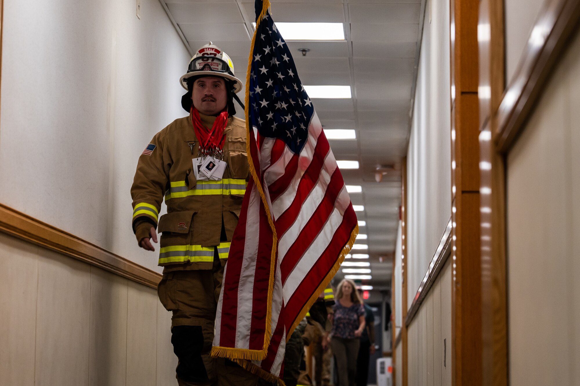 Tech. Sgt. Jacob Burroughs tarts the 9/11 remembrance stair climb at Kunsan Air Base.