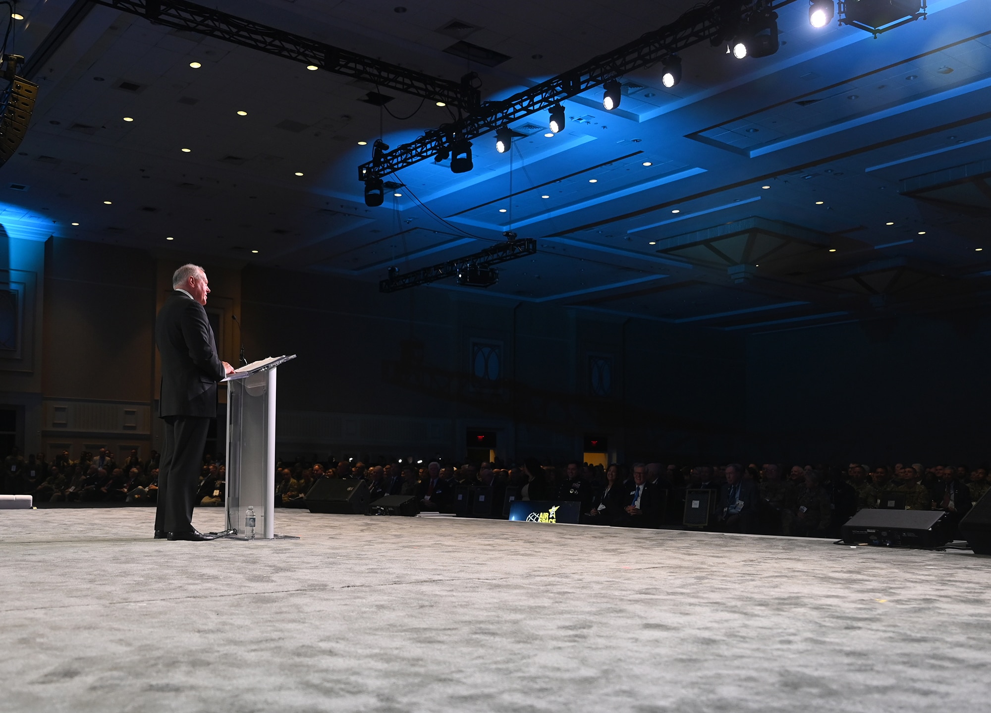 Secretary of the Air Force Frank Kendall delivers a keynote address at the Air and Space Forces Association’s Air, Space and Cyber Conference in National Harbor, Md., Sept. 11, 2023. (U.S. Air Force photo by Andy Morataya)