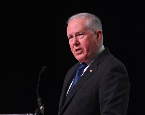 Secretary of the Air Force Frank Kendall delivers a keynote address at the Air and Space Forces Association’s Air, Space and Cyber Conference in National Harbor, Md., Sept. 11, 2023. (U.S. Air Force photo by Andy Morataya)