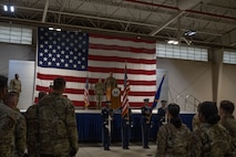 The Minot Air Force Base Honor Guard present the colors at the Patriot’s Day Ceremony at Minot Air Force Base, North Dakota, Sept. 11, 2023. Patriot’s Day is observed to commemorate the nearly 3,000 lives lost during September 11th. (U.S. Air Force photo by Airman 1st Class Trust Tate)