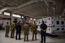 First responders listen to the speakers during the Patriot’s Day ceremony at Minot Air Force Base, North Dakota, Sept. 11, 2023. Patriot’s Day is a reminder to honor the first responders that lost their lives in the line of duty. (U.S. Air Force photo by Airman 1st Class Trust Tate)
