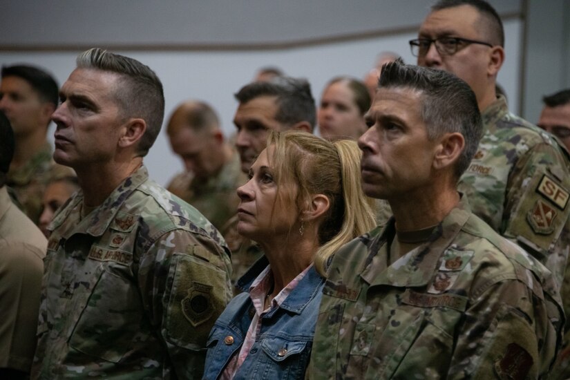 Community members listen to speakers during a 9/11 remembrance ceremony at Joint Base Andrews.