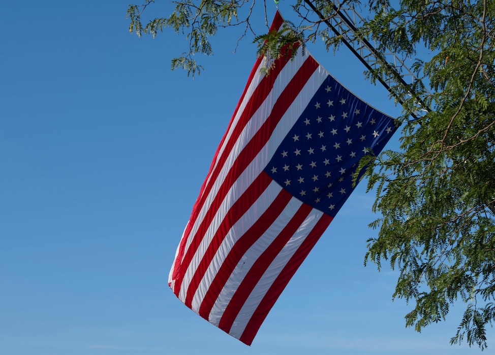 The U.S. flag waves during the 9/11 Remembrance Memorial on Sept. 11, 2023, at Wright-Patterson Air Force Base, Ohio.